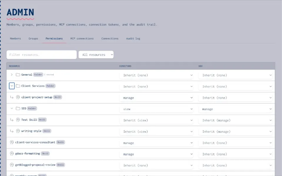 Group permissions for skills and folders in Joyst Admin
