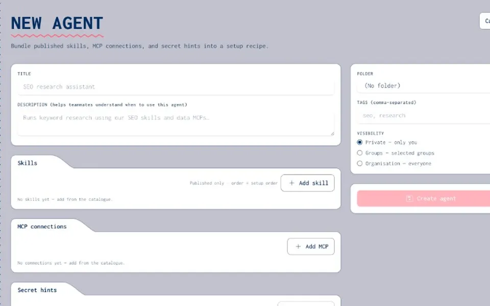 Creating a new agent recipe in Joyst