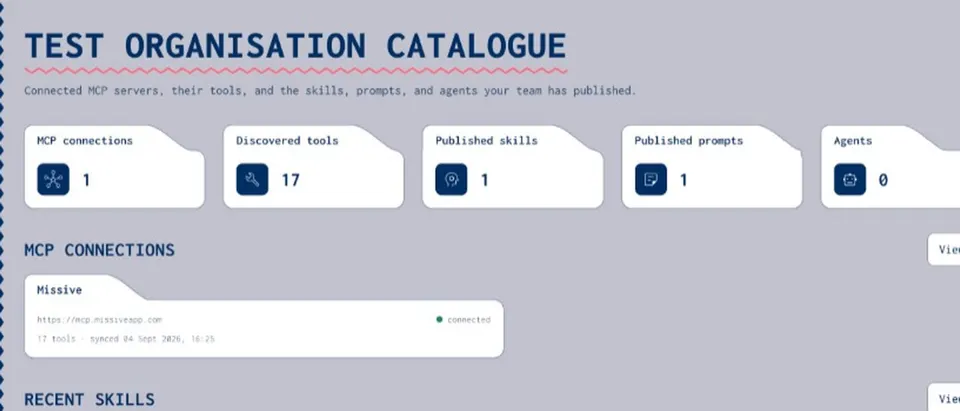 Joyst organisation catalogue with MCP connections and recent skills