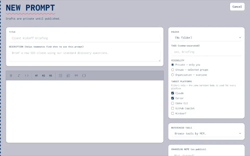 Authoring a new prompt with platform filters in Joyst
